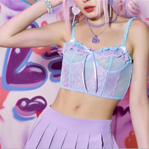 ลูกไม้ตัดแต่งลูกไม้ด้านบนลูกไม้ใส่ bustier พร้อมรายละเอียดของธนู